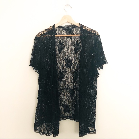 Lafayette 148 New York Tops - Lafayette148 Black Lace Sequin Cardigan Size XL